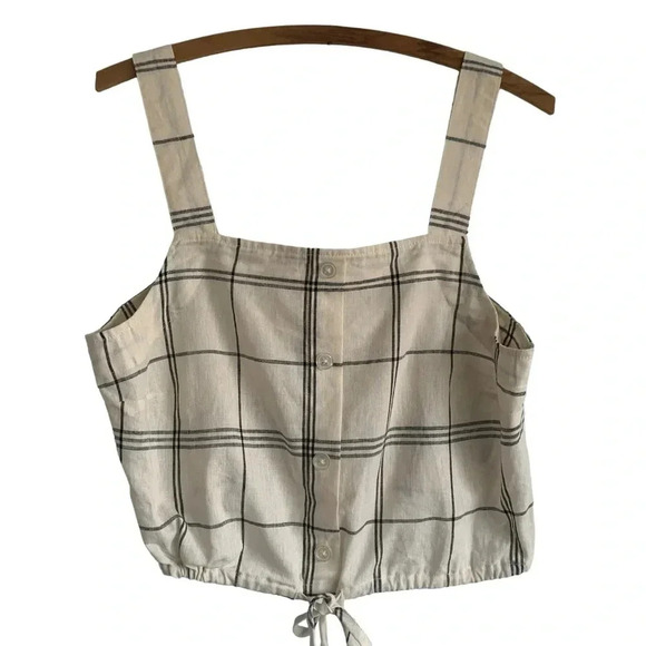 a new day Tops - A New Day Women's Cream Window Pane Crop Top With Buttons and Drawstring Size M